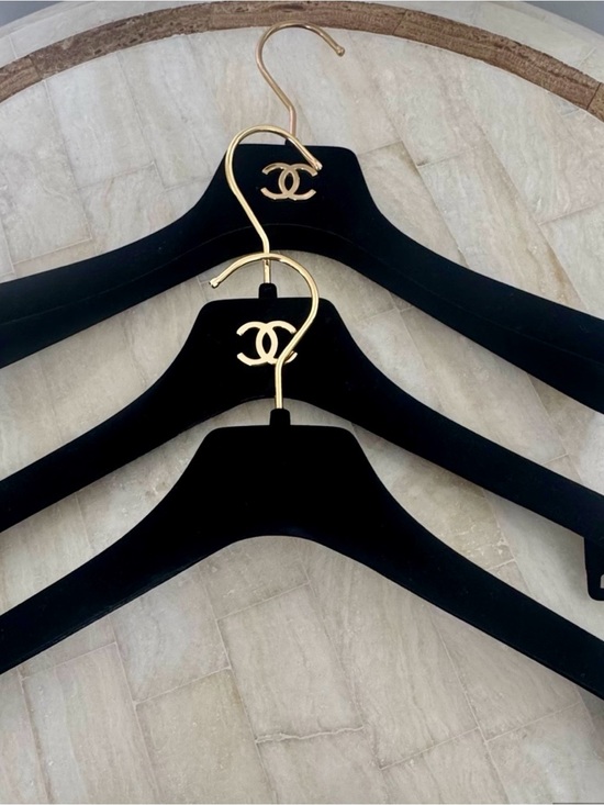 CHANEL Accessories - CHANEL Black Velvet Hangers with Gold CC Accents